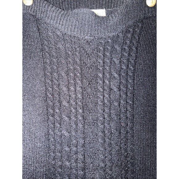 Vintage Plain Jane Sweater Dress Black Gold Buttons Cable Knit 80s 90s Classic M - Picture 6 of 14